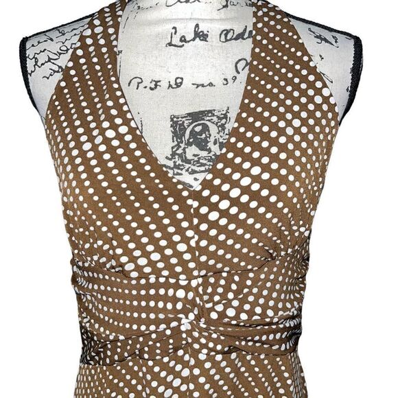 Sushi Flower brown white polka halter dress large - Picture 7 of 10